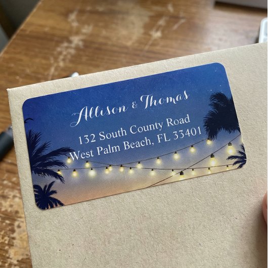 Romantic Sunset Beach Palm Tree String Lights Etiket