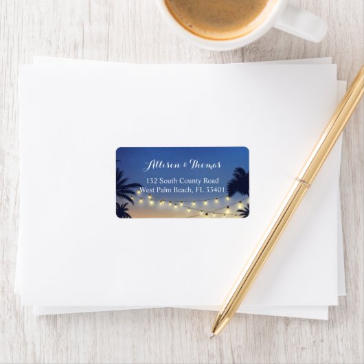 Romantic Sunset Beach Palm Tree String Lights Etiket (Insitu)