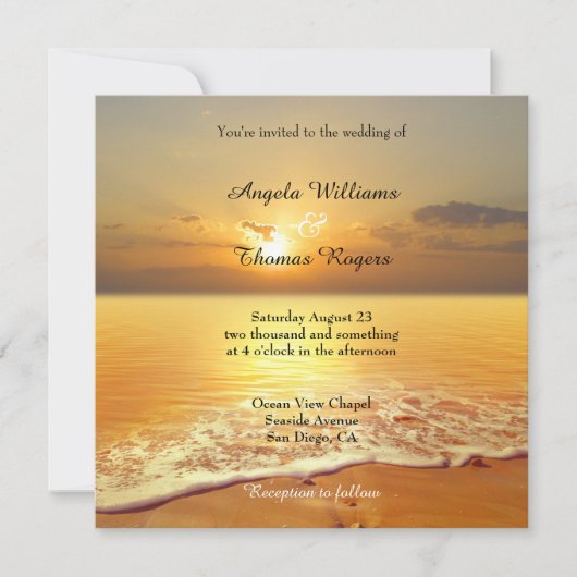 Romantic Sunset Beach Wedding Invitation Kaart (Voorkant)