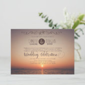 Romantic Sunset Beach Wedding Invitation Kaart (Staand voorkant)