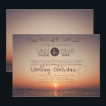 Romantic Sunset Beach Wedding Invitation Kaart<br><div class="desc">Het uitwisselen van outdoor geloften bij zonsondergang op het strand is erg dromerig en romantisch. Kies deze zonsondergang strand bruiloft uitnodiging als u van plan bent een bestemming bruiloft of zonsondergang strand bruiloft. Voeg uw aangepaste formulering toe aan dit ontwerp door de vakken "Deze ontwerp-sjabloon bewerken" aan de rechterkant van...</div>