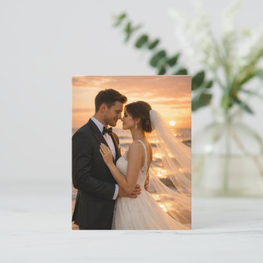 Romantic Sunset Beach Wedding Save the Date (Staand voorkant)