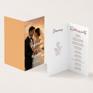 Romantic Sunset Beach Wedding Vows Program Kaart