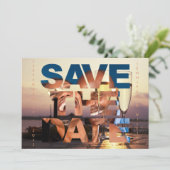 Romantic Sunset Champagne Flutes Photo Wedding Save The Date (Staand voorkant)