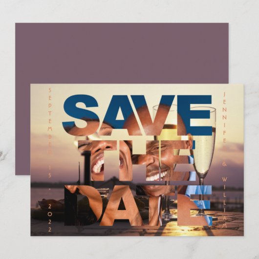 Romantic Sunset Champagne Flutes Photo Wedding Save The Date (Voorkant / Achterkant)