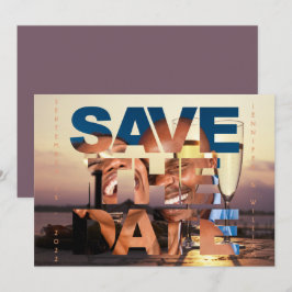 Romantic Sunset Champagne Flutes Photo Wedding Save The Date