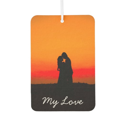 Romantic Sunset Couple Kust My Love Typografie Luchtverfrisser (Voorkant)