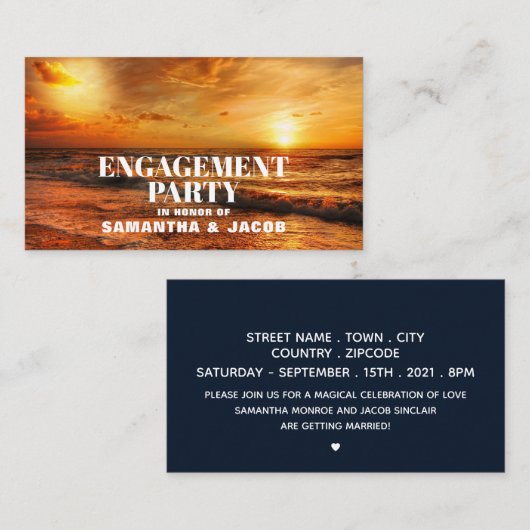 Romantic Sunset, Engagement Party Ticket Invite Informatiekaartje (Voorkant / Achterkant)