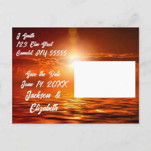 Romantic Sunset Fairy Tale die de datum opslaat Aankondigingskaart (Achterkant)