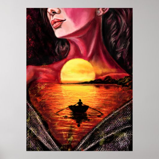 Romantic Sunset Girl Poster Print - Kunst schilder (Voorkant)