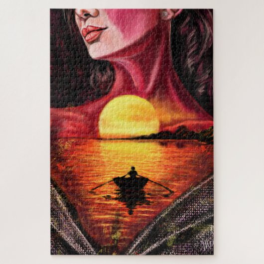 Romantic Sunset Girl Puzzle - Kunst schilderen Legpuzzel (Verticaal)