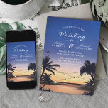 Romantic Sunset Palm Beach String Lights Wedding Kaart<br><div class="desc">Deze Romantische Sunset Palm Beach String Lights Wedding Invitation is de perfecte manier om gasten uit te nodigen voor je tropische strandbruiloft. Het verbluffende ontwerp is voorzien van een prachtig palmsilhouet tegen een levendige zonnehemel, met twinkelende snaarlichten die een aanraking van romance toevoegen. U kunt de uitnodiging aanpassen met uw...</div>