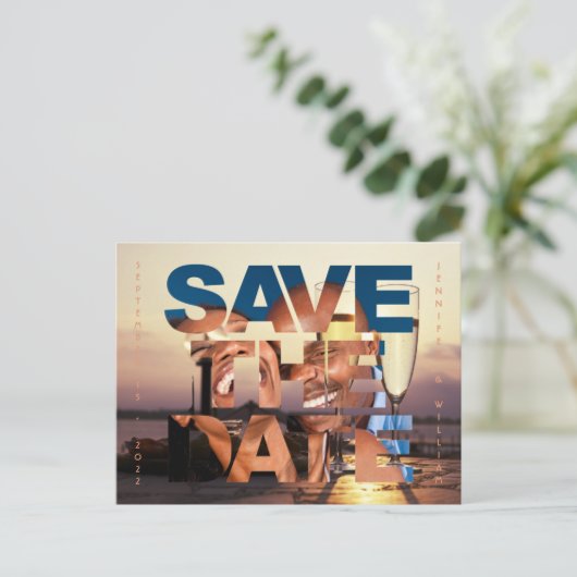 Romantic Sunset Photo Wedding Save the Date Briefkaart (Staand voorkant)