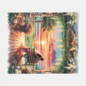 Romantic Sunset Porch View Illustration Fleece Deken (Voorkant (Horizontaal))