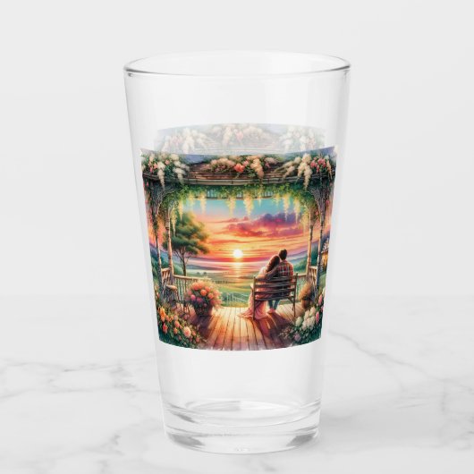 Romantic Sunset Porch View Illustration Glas (Voorkant)