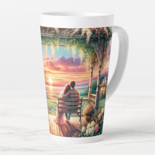 Romantic Sunset Porch View Illustration Latte Mok (Rechterhoek)
