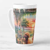 Romantic Sunset Porch View Illustration Latte Mok (Linkerhoek)