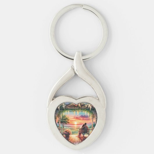 Romantic Sunset Porch View Illustration Sleutelhanger (Voorkant)