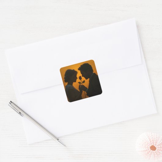 Romantic Sunset Silhouette Vierkante Sticker (Envelop)