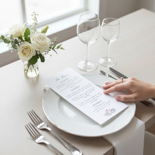 Romantic Swan Heart Calligraphy Menu Card Design