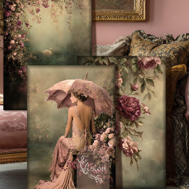 Romantic Swan Lake 1920's Vintage Flapper & Floral Inpakpapier Vel