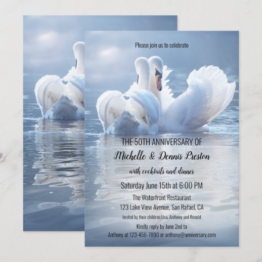 Romantic Swan Lake Jubileum Party Kaart (Voorkant / Achterkant)