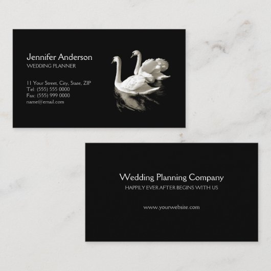 Romantic Swans Black White visitekaartje (Voorkant / Achterkant)