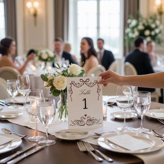 Romantic Swans & Bow Table Number card Kaart