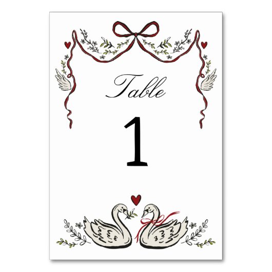 Romantic Swans & Bow Table Number card Kaart (Voorkant)