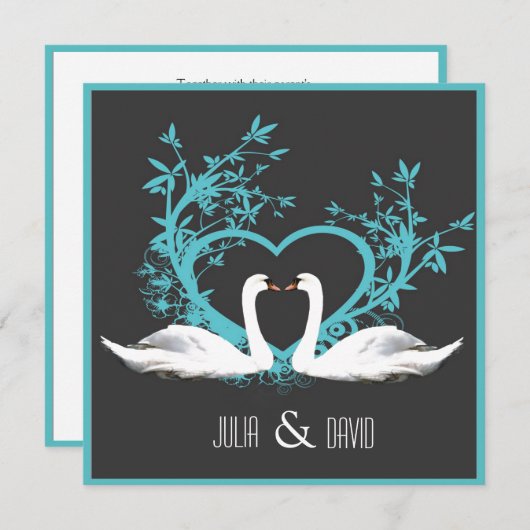 Romantic Swans Wedding Invitation Kaart (Voorkant / Achterkant)