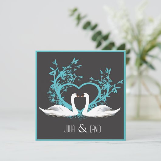 Romantic Swans Wedding Invitation Kaart (Staand voorkant)