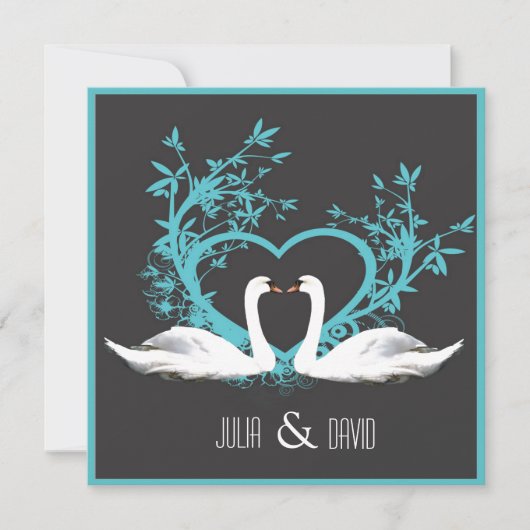 Romantic Swans Wedding Invitation Kaart (Voorkant)