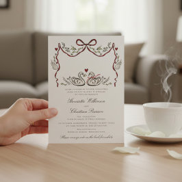 Romantic Swans with Hearts Woodland Wedding Card Kaart