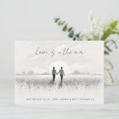 Romantic Sweet Cute Wildflowers Field Gay Couple Save The Date (Staand voorkant)