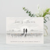 Romantic Sweet Wildflowers Field Lesbian Couple Save The Date (Staand voorkant)