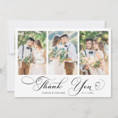 Romantic Swirly Calligraphy Wedding 4 Photo Bedankkaart (Voorkant)