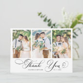 Romantic Swirly Calligraphy Wedding 4 Photo Bedankkaart (Staand voorkant)