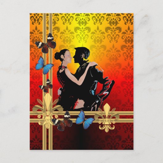 Romantic tango dancers over damasvraag briefkaart (Voorkant)