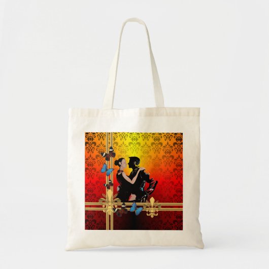 Romantic tango dancers over damasvraag tote bag (Voorkant)