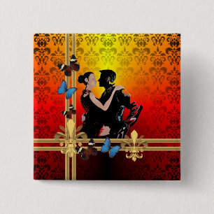 Romantic tango dancers over damasvraag vierkante button 5,1 cm