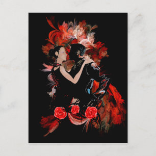 Romantic tango dansers op rode fractal briefkaart