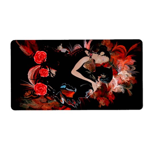 Romantic tango dansers op rode fractal etiket (Voorkant)