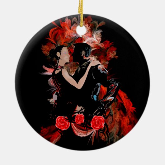 Romantic tango dansers op rode fractal keramisch ornament (Achterkant)