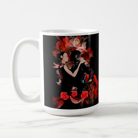 Romantic tango dansers op rode fractal koffiemok (Links)