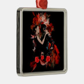 Romantic tango dansers op rode fractal metalen ornament (Rechts)