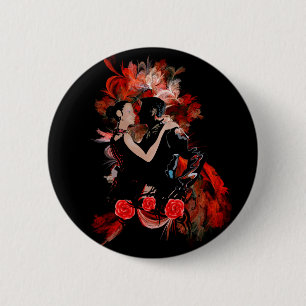 Romantic tango dansers op rode fractal ronde button 5,7 cm