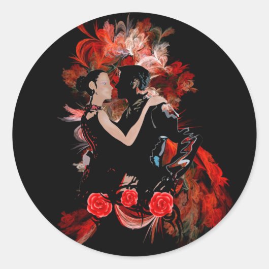 Romantic tango dansers op rode fractal ronde sticker (Voorkant)