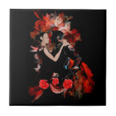 Romantic tango dansers op rode fractal tegeltje (Voorkant)