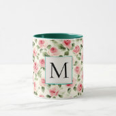 Romantic Teal Blush Pink Roses Floral Monogram Mok (Midden)