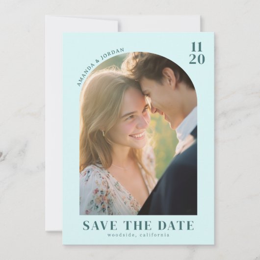 Romantic Teal Classic Photo Save The Date (Voorkant)